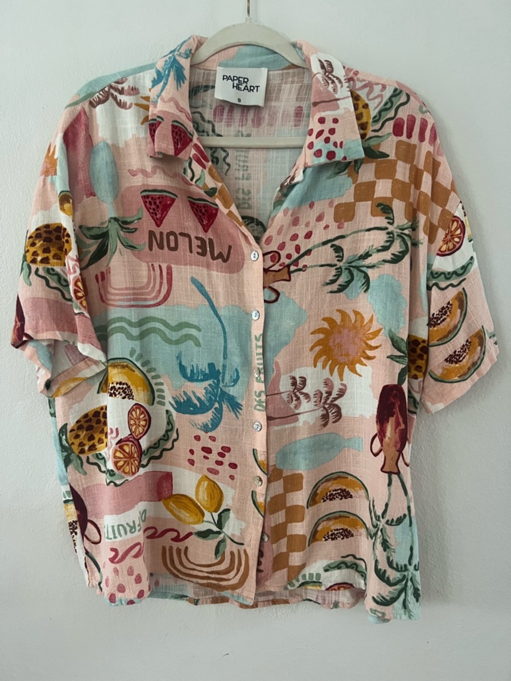 Paper Heart Pink Multi Tropical Print Button-Up Shirt